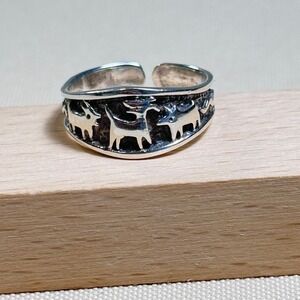 Sterling Silver 925 Storyteller Tribal Southwest Adjustable Ring Animal Motif 7